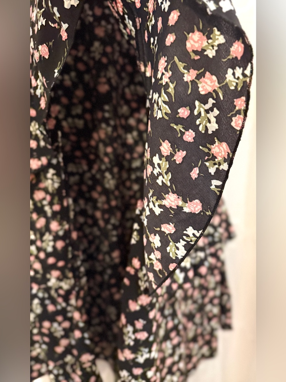 BTFBM Black Floral Wrap Midi Skirt Ruffle Hem Boho Romantic Size Large - Picture 8 of 13